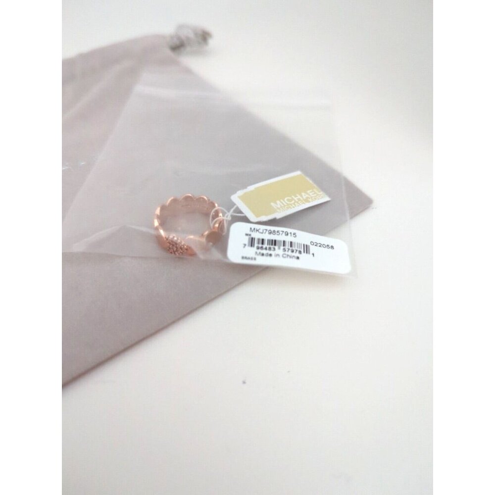 Michael Kors Brass and Pav'e Crystal Heart Band Ring Size: 5 Rose Gold - New - Picture 5 of 5